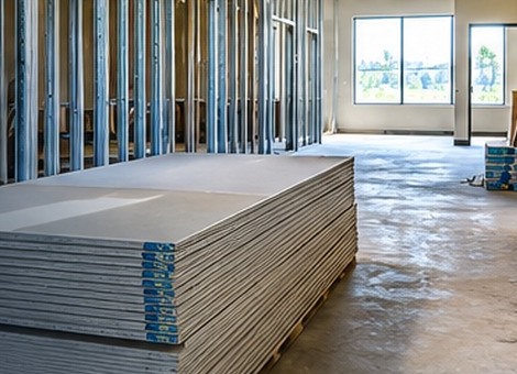 Commercial interior metal stud framing under construction